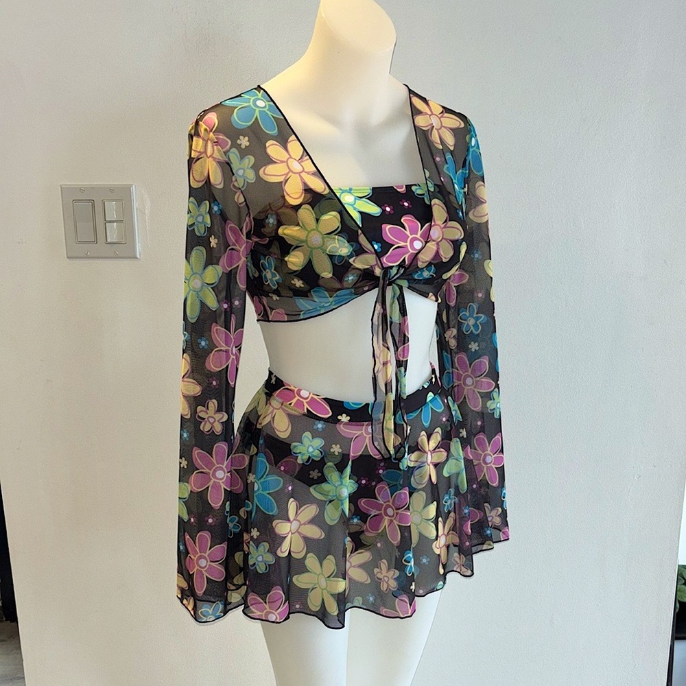 Floral Bikini & Semi Sheer Cover-Up Set